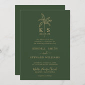 カスタムモノグラム結婚のロゴパームツリー招待状 招待状 (正面/裏面)