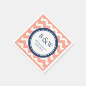カスタムモノグラム結婚ズナプキンコーラルブルーシェブロン スタンダードカクテルナプキン (角)