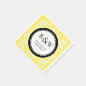 カスタムモノグラム結婚ズナプキンブラックイエローダマスク スタンダードカクテルナプキン (角)