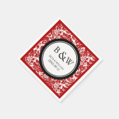 カスタムモノグラム結婚ズナプキンブラックレッドダマスク スタンダードカクテルナプキン (角)