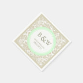 カスタムモノグラム結婚ズナプキンベージュミントダマスク スタンダードカクテルナプキン (角)