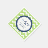 カスタムモノグラム結婚ズナプキンライムブルーシェブロン スタンダードカクテルナプキン (角)