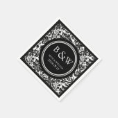 カスタムモノグラム結婚ズナプキン白黒ダマスク スタンダードカクテルナプキン (角)