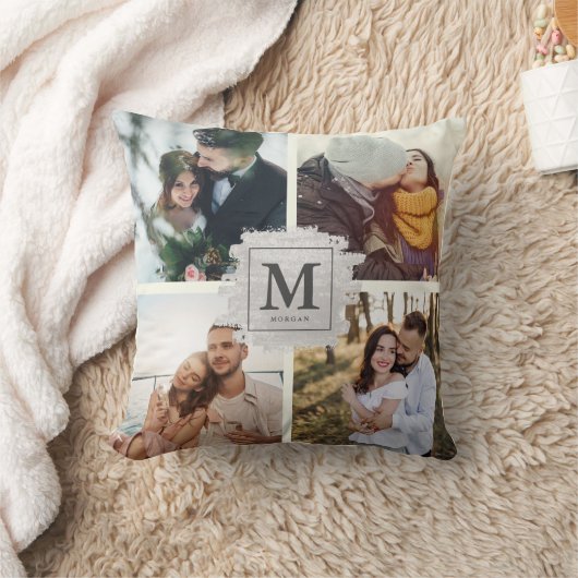 カスタムモノグラム結婚ファミリー名 クッション (ブランケット)
