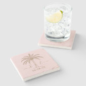 カスタムモノグラム結婚ロゴパームツリー ストーンコースター (横)