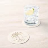 カスタムモノグラム結婚ロゴパームツリー ラウンドペーパーコースター (インサイチュ)