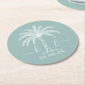 カスタムモノグラム結婚ロゴパームツリー ラウンドペーパーコースター (アングル)