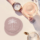 カスタムモノグラム結婚ロゴパームツリー ラウンドペーパーコースター