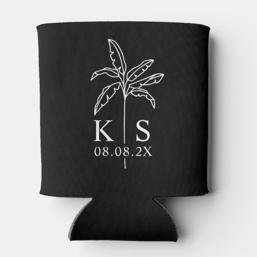 カスタムモノグラム結婚ロゴパームツリー 缶クーラー (裏面)