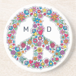 カスタムモノグラム花の平和サイン コースター