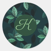 カスタムモノグラム葉イニシャルラウンドステッカー ラウンドシール (正面)