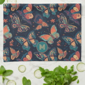 カスタムモノグラム蝶パターン キッチンタオル (折り畳み)