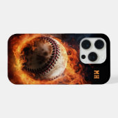 カスタムモノグラム野球の炎 iPhoneケース (裏面横)