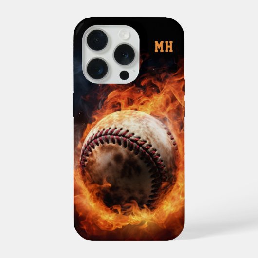 カスタムモノグラム野球の炎 iPhoneケース (裏面)