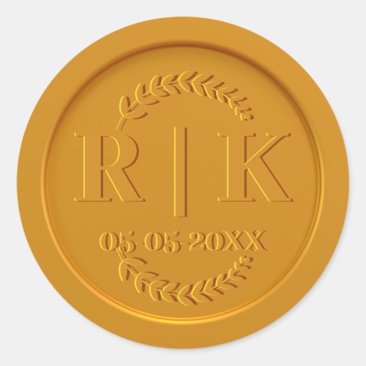 カスタムモノグラム金ゴールドワックス封筒用シール結婚ズ ラウンドシール (正面)