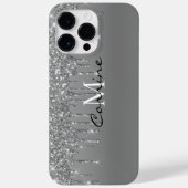 カスタムモノグラム銀グリッタードリップメタル Case-Mate iPhoneケース (裏面)