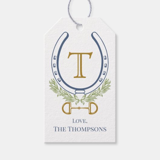 カスタムモノグラム青い馬靴パーソナライズされた、 ギフトタグ (正面)