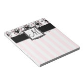 カスタムモノグラム黒ハートピンクストライプメモ帳 ノートパッド (アングル)