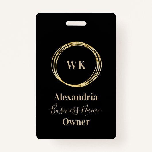 カスタムモノグラム黒金ゴールド従業員名 バッジ (正面)