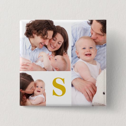 カスタムモノグラム4フォトコラージボタン 缶バッジ (正面)