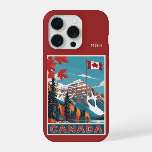 カスタムモノグラム カナダ 旅行ポスター iPhoneケース (裏面)
