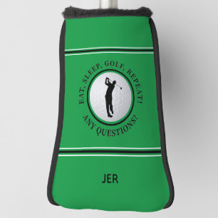 カスタムモノグラム グリーン Eat Sleep Golf Repeat ゴルフヘッドカバー