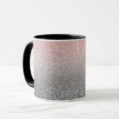 カスタムモノグラム ビンテージ グリッター 光沢 ピンク マグカップ (正面左)