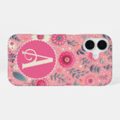 カスタムモノグラム ピンクの魔法の花 iPhone 16ケース (裏面横)