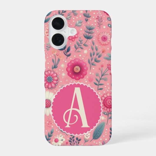 カスタムモノグラム ピンクの魔法の花 iPhone 16ケース (裏面)