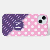 カスタムモノグラム、ピンク、紫、白水玉模様 Case-Mate iPhoneケース (裏面 (横))
