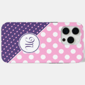 カスタムモノグラム、ピンク、紫、白水玉模様 Case-Mate iPhoneケース (裏面 (横))
