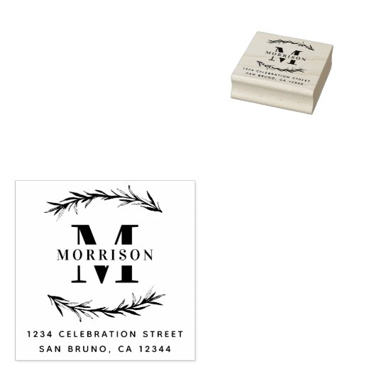 カスタムモノグラム&ファミリー名差出人住所 ラバースタンプ (押印)