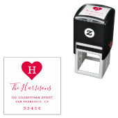 カスタムモノグラム、ファミリー名&差出人住所レッド セルフインキングスタンプ (インサイチュ)