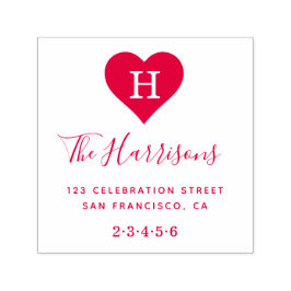 カスタムモノグラム、ファミリー名&差出人住所レッド セルフインキングスタンプ