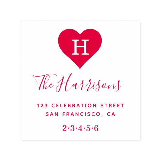 カスタムモノグラム、ファミリー名&差出人住所レッド セルフインキングスタンプ (デザイン)