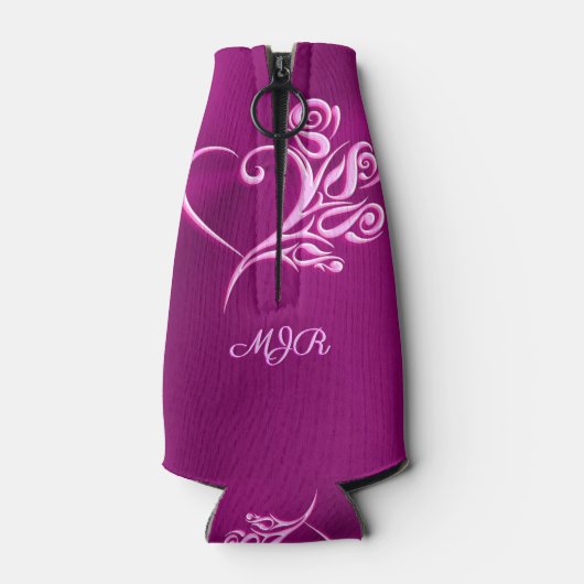 カスタムモノグラム、メイヴ様式化ハートとバラ ボトルクーラー (裏面)