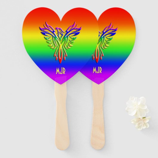 カスタムモノグラム、LGBTレインボープライドフェニックスライジング ハンドファン (正面&裏面)
