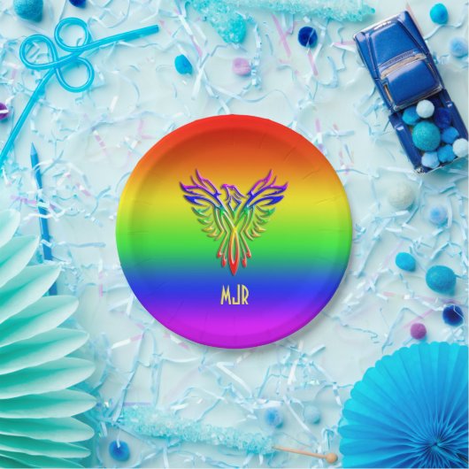 カスタムモノグラム、LGBTレインボープライドフェニックスライジング ペーパープレート (パーティー)