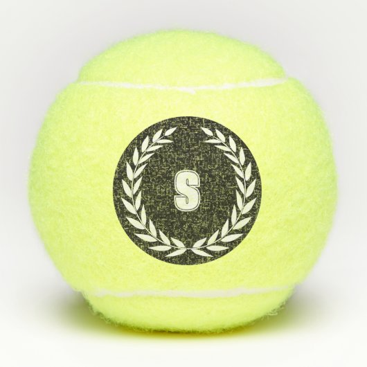 カスタムモノグラム「S」イニシャルクラウンスタイリッシュリーフ テニスボール (正面)