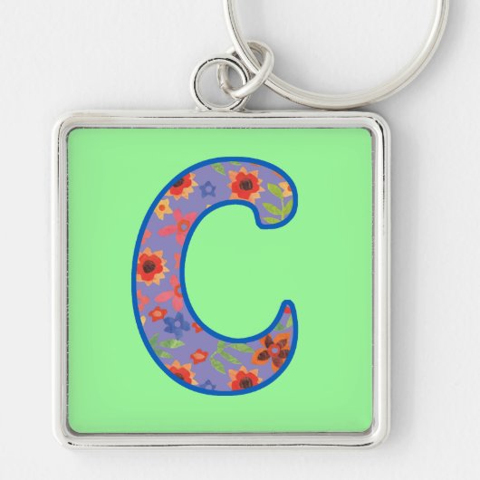 カスタムモノグラムCキーチェーン、ディッツィフローラルパターン キーホルダー (正面)