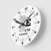 カスタムモノグラムEは可愛いカラフルゾウ用 ラウンド壁時計 (傾斜)