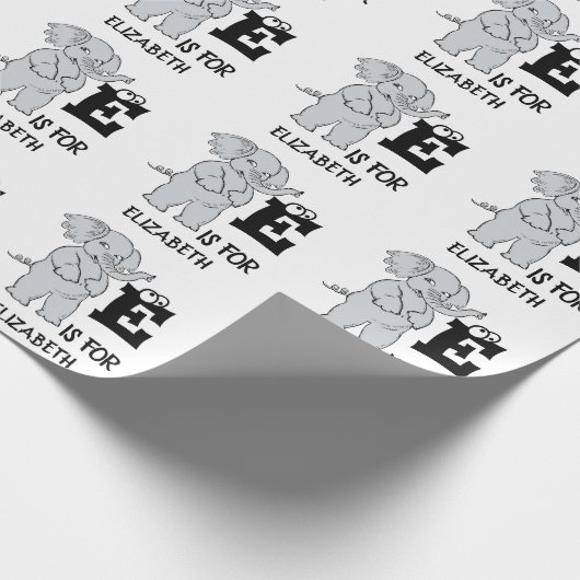 カスタムモノグラムEは可愛いカラフルゾウ用 ラッピングペーパー (角)