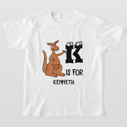 カスタムモノグラムKはカンガルー愛らしい Tシャツ (レイダウン)