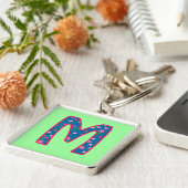 カスタムモノグラムMキーチェーン、ディッツィフローラルパターン キーホルダー (側面)