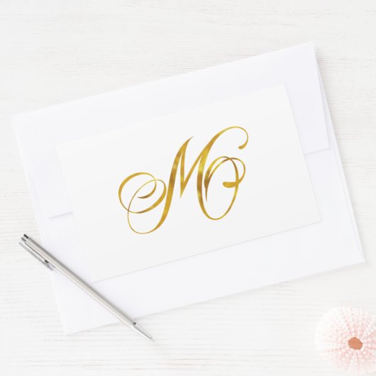 カスタムモノグラムM金フェイク箔モノグラムイニシャル 長方形シール (封筒)