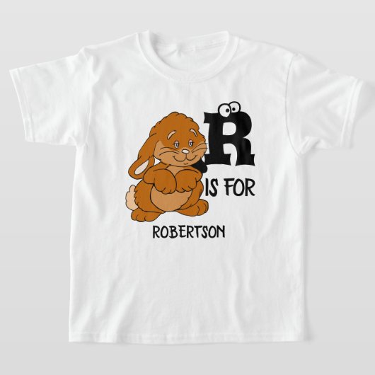 カスタムモノグラムRは可愛い可愛らしいウサギ向け Tシャツ (レイダウン)