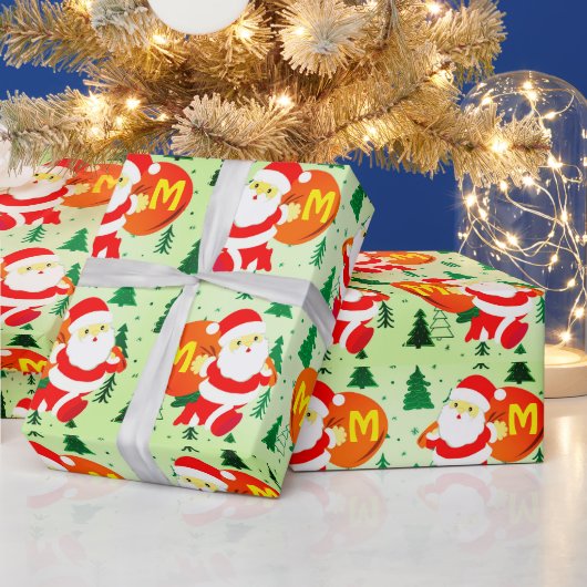 カスタムモノグラムSanta Clausプレゼント ラッピングペーパー (クリスマス)