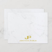 カスタムモノグラモダンム金ゴールドホワイトマーブルシンプル ノートカード (正面/裏面)