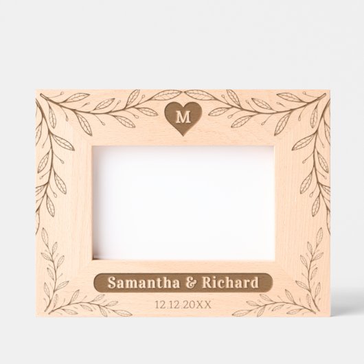 カスタムモノグラ結婚ム名の写真パーソナライズされた レーザー彫刻フレーム (正面)