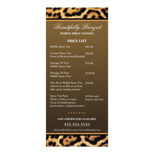 カスタムモバイルスプレーの価格表 ラックカード (正面)